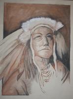 Indian Chief - Pastel Pencils On Textured Pap Drawings - By John Heslep, Rustic Realism Drawing Artist