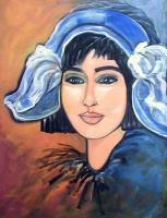 Dutch  Woman  Blue Hatsold - Acrylic Paintings - By Paula Anderson, Expression Painting Artist