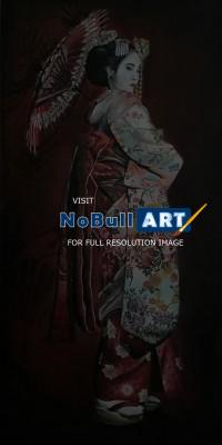 Realism - Geisha With Umbrella - Oil On Canvas