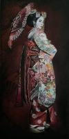 Realism - Geisha With Umbrella - Oil On Canvas