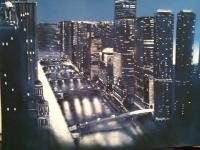 Chicago Night - Air Brush Colored Pencil Mixed Media - By Michael Guerrero, Realistic Mixed Media Artist