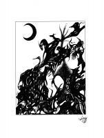Watching For The Sun-Night Demons - India Ink Drawings - By Shanon Van Gordon, Fantasy Drawing Artist