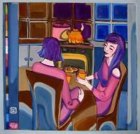 Thermal Painting Girl-Friends - Glass Oil Paintings - By Natalia Dobrovolska, Painting On The Glass Painting Artist