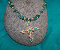 Teal Cross - Beading Jewelry - By Cynthia Riley, Expressive Jewelry Artist