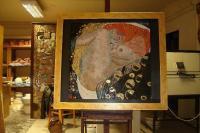 Gustav Klimt - Danae - Glass Mosaic - Glass Wood Glasswork - By Aleksandra Gurne, Mosaic Glasswork Artist