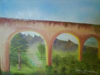 El Acueducto  The Acueduct - Oleo Sobre  Cartn Con Tela  Oi Paintings - By German Olivares, Realistic Painting Artist
