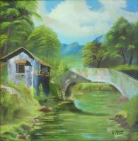 El Puente  The Bridge - Oleo Sobre  Cartn Con Tela  Oi Paintings - By German Olivares, Realistic Painting Artist
