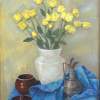 Yellow Roses In White Vase - Oil On Canvas Paintings - By Claudia Bogdan-Bota, Representational Painting Artist