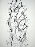 Naked Girl Standing - China Ink Cardboard Drawings - By Paul Bonnie Kent, Abstract Drawing Artist