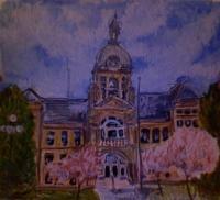 Town Hall Vinton - Mixed Media Paintings - By Michael Tracy, Impressionism Painting Artist