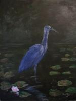The Blue Herron - Acrylic Paintings - By Mary Fitzgerald, Acrylic Painting Artist