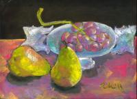 Still Life With Pears And Grapes - Pastels Paintings - By Elena Malec, Impressionism Painting Artist