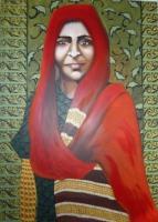 Portraits - The Red Scarve - Acrylic On Canvas