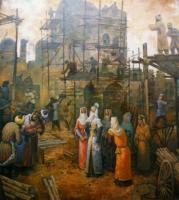 Bibikhanum In The Construction Of Palace - Other Paintings - By Dilorom Abdullaeva, Other Painting Artist