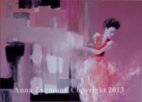 A Woman In Red Year 2012 - Oil On Canvas Paintings - By Anna Zygmunt, Abstract Painting Artist