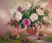 Roses - Oil On Canvas Paintings - By Sergiy Sokirskiy, Realism Painting Artist