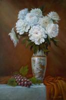 White Peonies - Oil On Canvas Paintings - By Sergiy Sokirskiy, Realism Painting Artist
