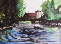 Four Geezers In A Boat - Watercolor Paintings - By Jonas Alin, Nature Painting Artist