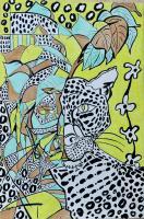 Leopardo-Wildlife - Inks And Wax On Paper Paintings - By Virginia -, Psycadelic Art Painting Artist