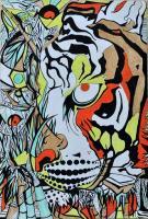 Tigre - Wildlife - Inks And Wax On Paper Mixed Media - By Virginia -, Psycadelic Art Mixed Media Artist