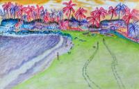 Patnem Beach - Water Color Paintings - By Virginia -, Expressionist Painting Artist