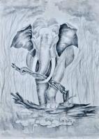 L Elefante - Water Color Paintings - By Virginia -, Figurative Painting Artist
