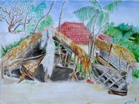 Capanna Dei Pescatori - Water Color Paintings - By Virginia -, Landscape Painting Artist