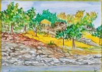 Narmada River - Water Color Paintings - By Virginia -, Expressionist Painting Artist