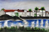 Fabrica De Mariscos - Water Color Paintings - By Virginia -, Landscape Painting Artist