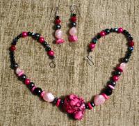 Vintage Pink  Black Set - Vintage Jewelry - By Vintage Assemblage, Assemblage Jewelry Artist