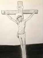 Crucifix - Charcoalgraphite Drawings - By Cathy Jourdan, Realism Drawing Artist