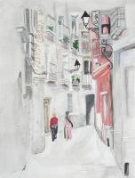 Narrow Street - Watercolor Paintings - By Cathy Jourdan, Realism Painting Artist