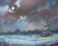 Christmas Moon - Acrylics Paintings - By Joe Labianca, Impressionism Painting Artist