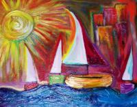City Sails - Acrylic Paintings - By Denise Onwere, Abstract Painting Artist