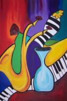 Double Sax By Denise Clayton-Onwere - Acrylic Paintings - By Denise Onwere, Abstract Painting Artist
