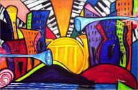 Bass Town By Denise Clayton-Onwere - Acrylic Paintings - By Denise Onwere, Abstract Painting Artist
