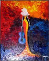 Lady And The Guitar By Denise Clayton-Onwere - Oil Paintings - By Denise Onwere, Abstract Painting Artist