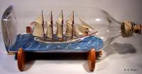 Ship In Bottle - Purnell T White - Wood Thread Paint Etc Woodwork - By Gabrielle Rogers, Four-Masted Schooner Woodwork Artist