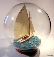 Ship In Bottle - Phoebus II - Bottle Putty Wood Paint Paper Woodwork - By Gabrielle Rogers, Swiss Classic Sailboat Woodwork Artist