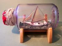 Ship In Bottle - Chesapeake Bay Skipjack - Wood Thread Paper Paint Etc Woodwork - By Gabrielle Rogers, Chesapeake Bay Sailing Vessel Woodwork Artist