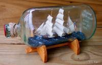 Ship In Bottle - Charles W Morgan - Wood Thread Paper Paint Etc Woodwork - By Gabrielle Rogers, Square Rigger Woodwork Artist