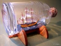Ship In Bottle - Tonnant - Bottle Putty Wood Paint Paper Woodwork - By Gabrielle Rogers, Square Rigger Woodwork Artist
