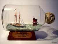 Schooner Virginia Passing Wolf Trap Ligthouse - Bottle Putty Wood Paint Paper Sculptures - By Gabrielle Rogers, Chesapeake Bay Sailing Vessel Sculpture Artist