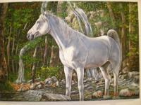 Horse By The Stream - Oil Paintings - By Nikos Constantinou, Realistic Painting Artist