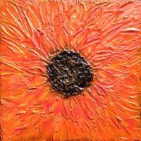 Orange Flower - Mixed Medium Paintings - By Kelly Stewart, Abstract Painting Artist