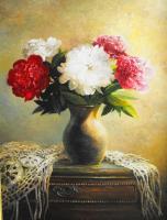 Still Life Of Floral - Oil On Canvas Paintings - By Jan Bartkevics, Still Life Painting Artist