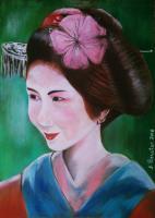 Young Geisha - Pastels Paintings - By Jacques Benatar, Realistic Painting Artist