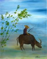 Scenery - Boy And His Water Ox - Acrylic On Canvas