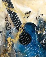My Blue Guitar - Acrylic On Canvas Paintings - By Khanh Ha, Abstract Painting Artist