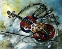 Red Violin 3 - Acrylic On Canvas Paintings - By Khanh Ha, Abstract Painting Artist